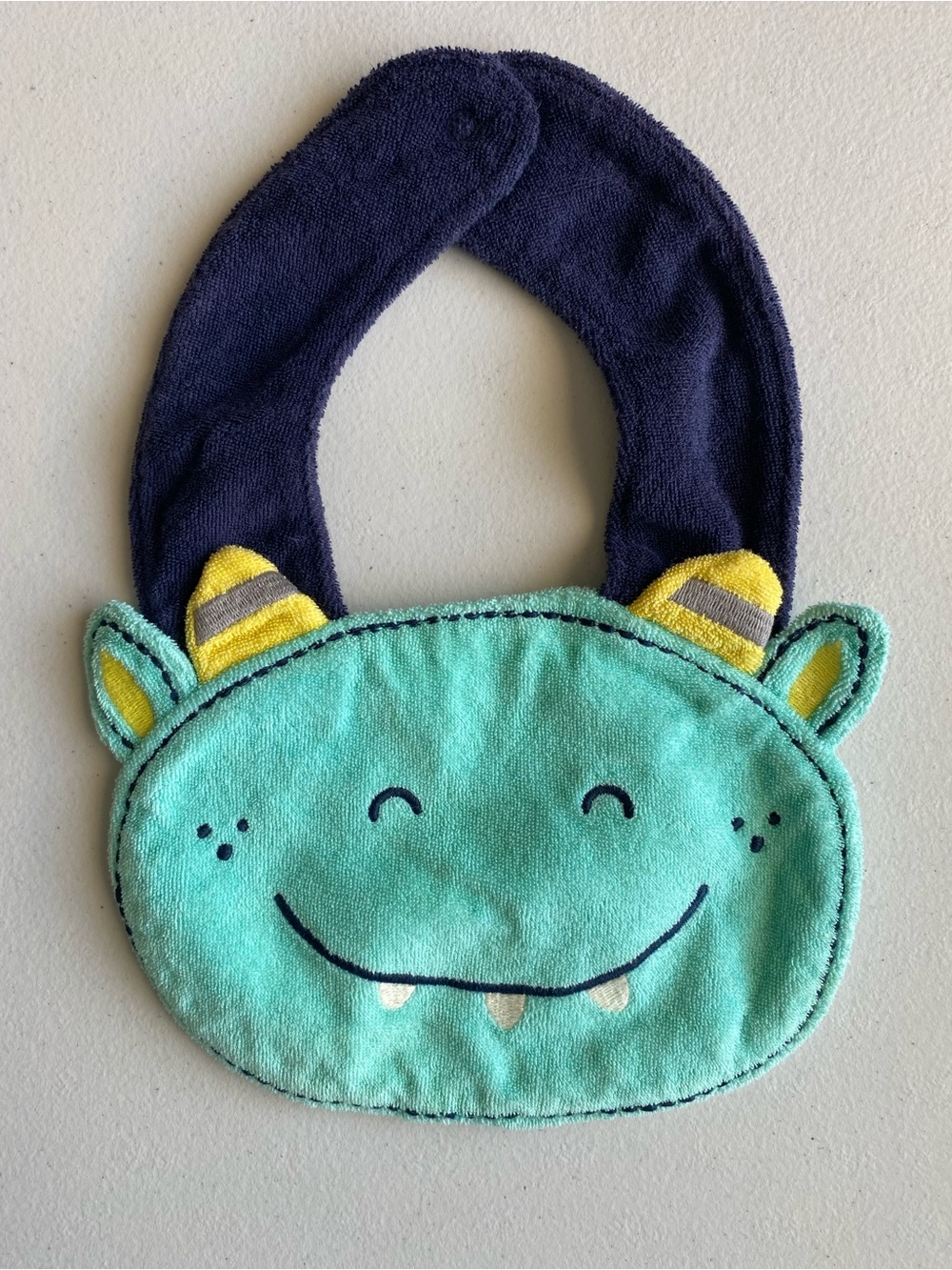 Carter's Baby Monster Face Terry Teething Bib Mint Green Navy Blue